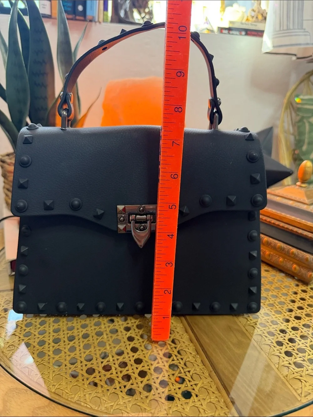 Black Studded Rubber Satchel Goth Punk Rockstud Top Handle Bag